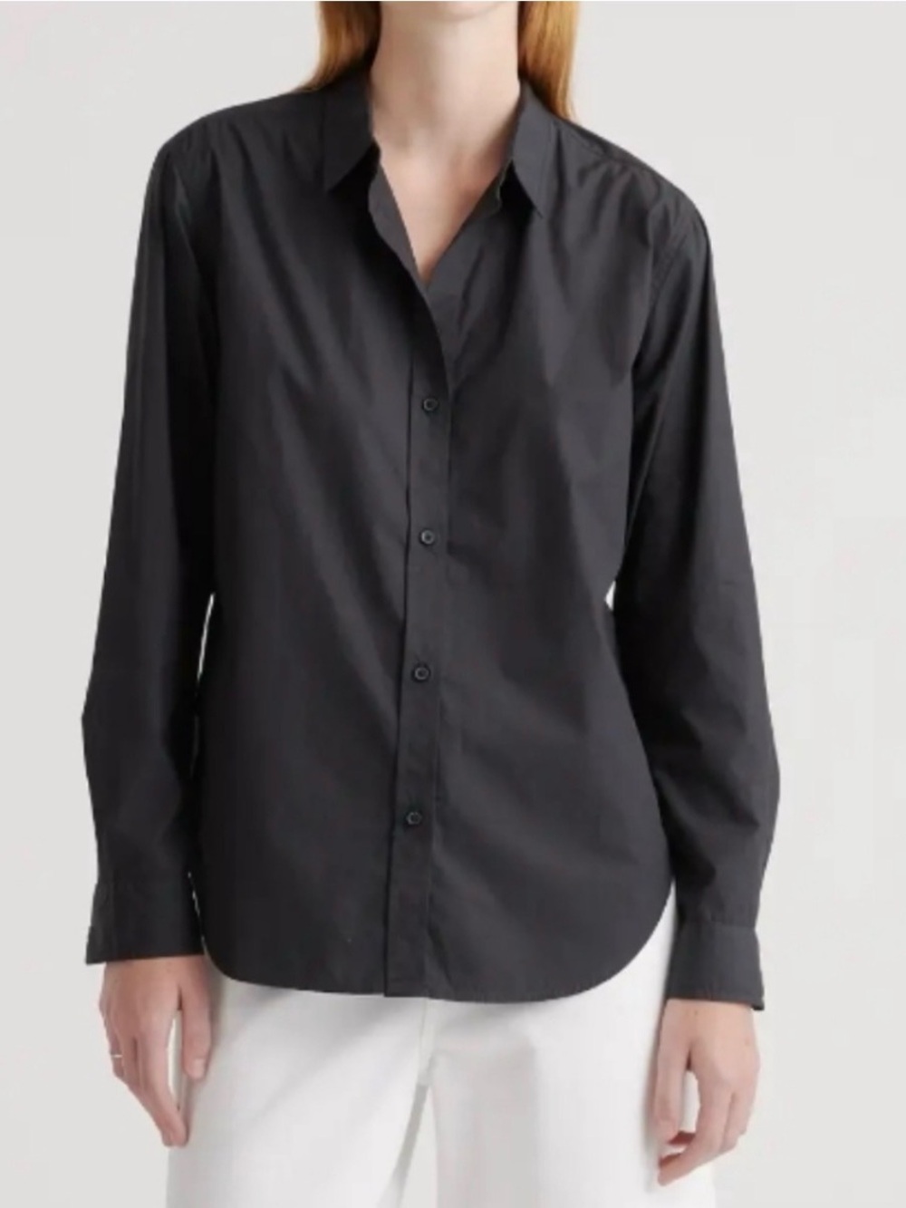 Quince 100% Organic Cotton Poplin Long Sleeve Shirt Black XS
